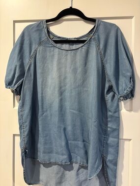 Halo Light Blue Denim-Style Puff Sleeve Tunic
